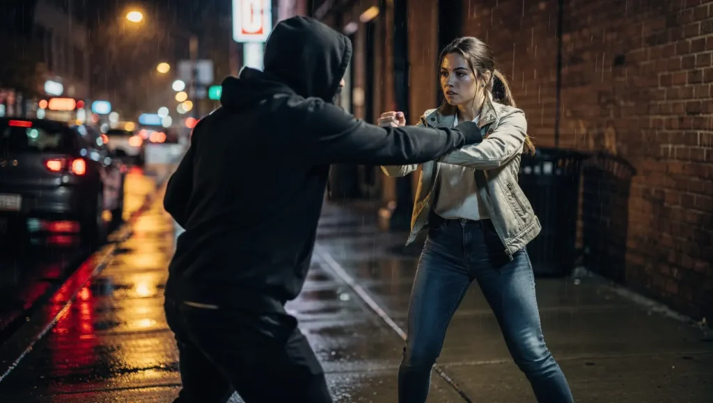 Woman Defending Against Street Attacker